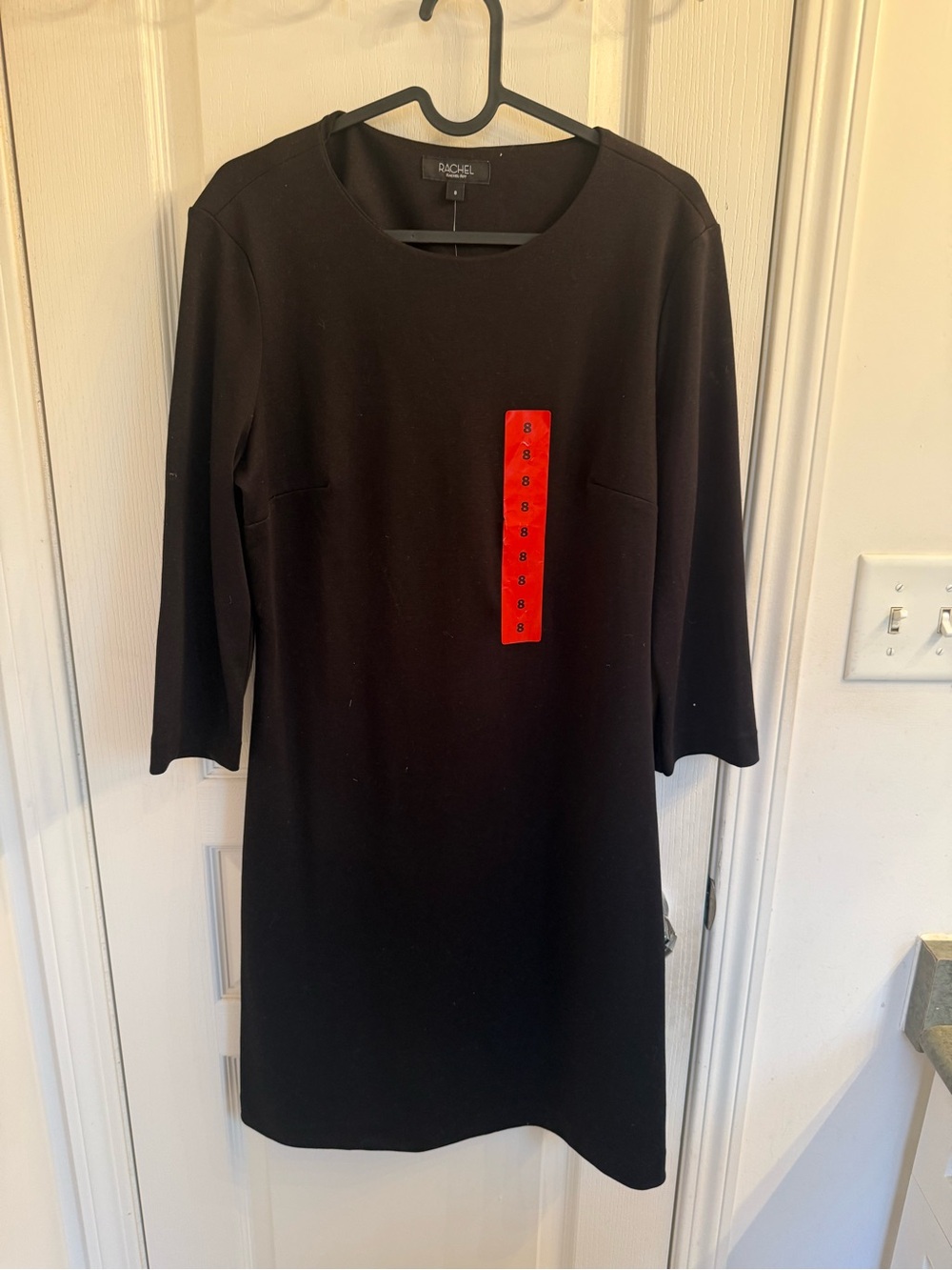 RACHEL Rachel Roy Black Midi Dress with Red Vertical Tab